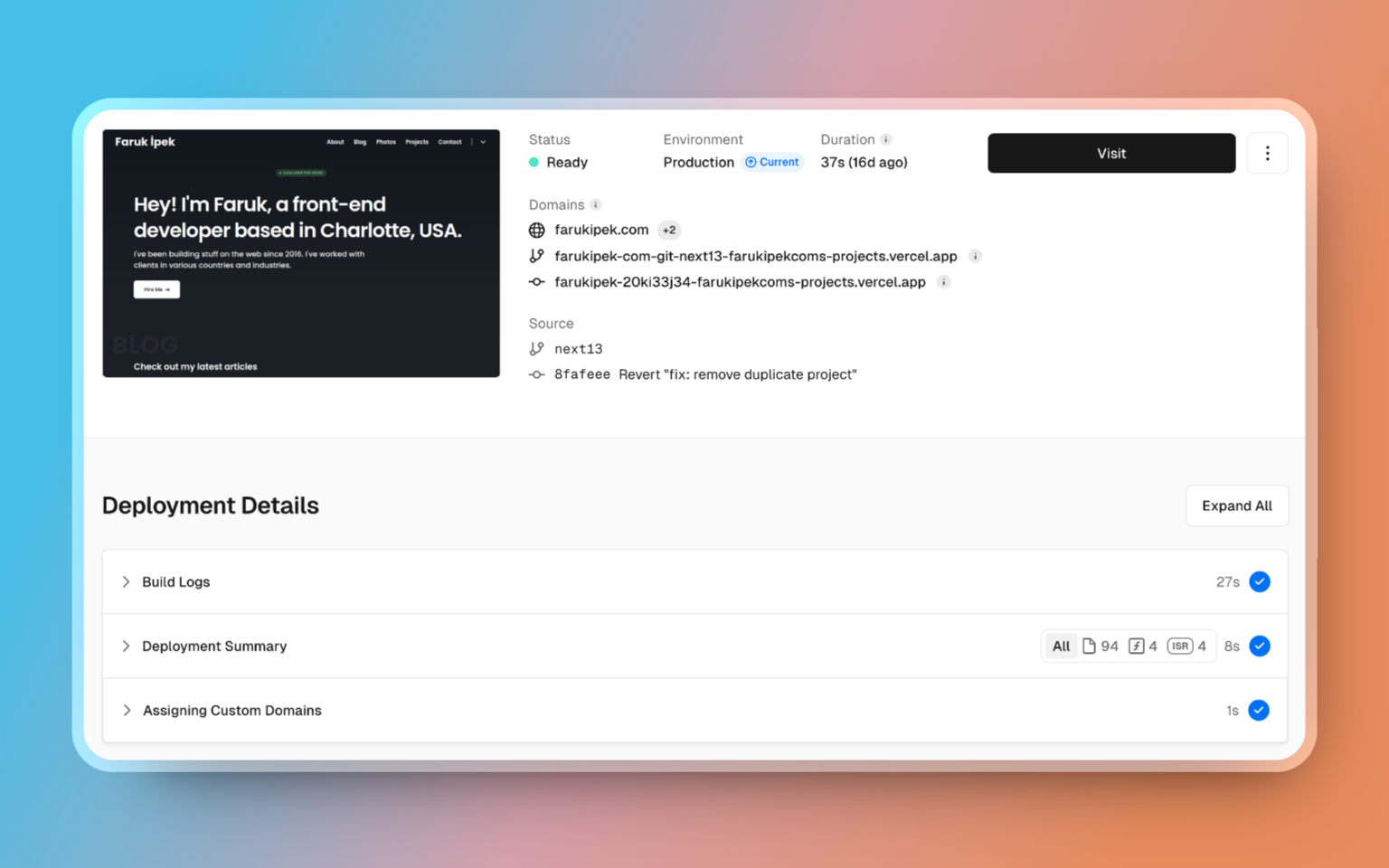Deploying a project to Vercel